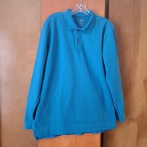 Mens LL Bean LS Polo Shirt Blue Medium Regular Traditional Fit